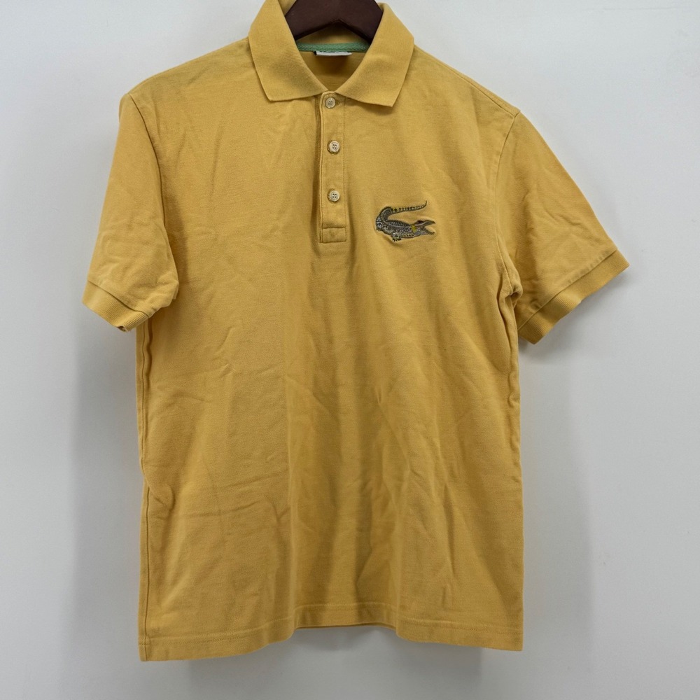 Lacoste Mens Yellow Short Sleeve Polo Shirt Size 4 Large Logo Cotton Blend
